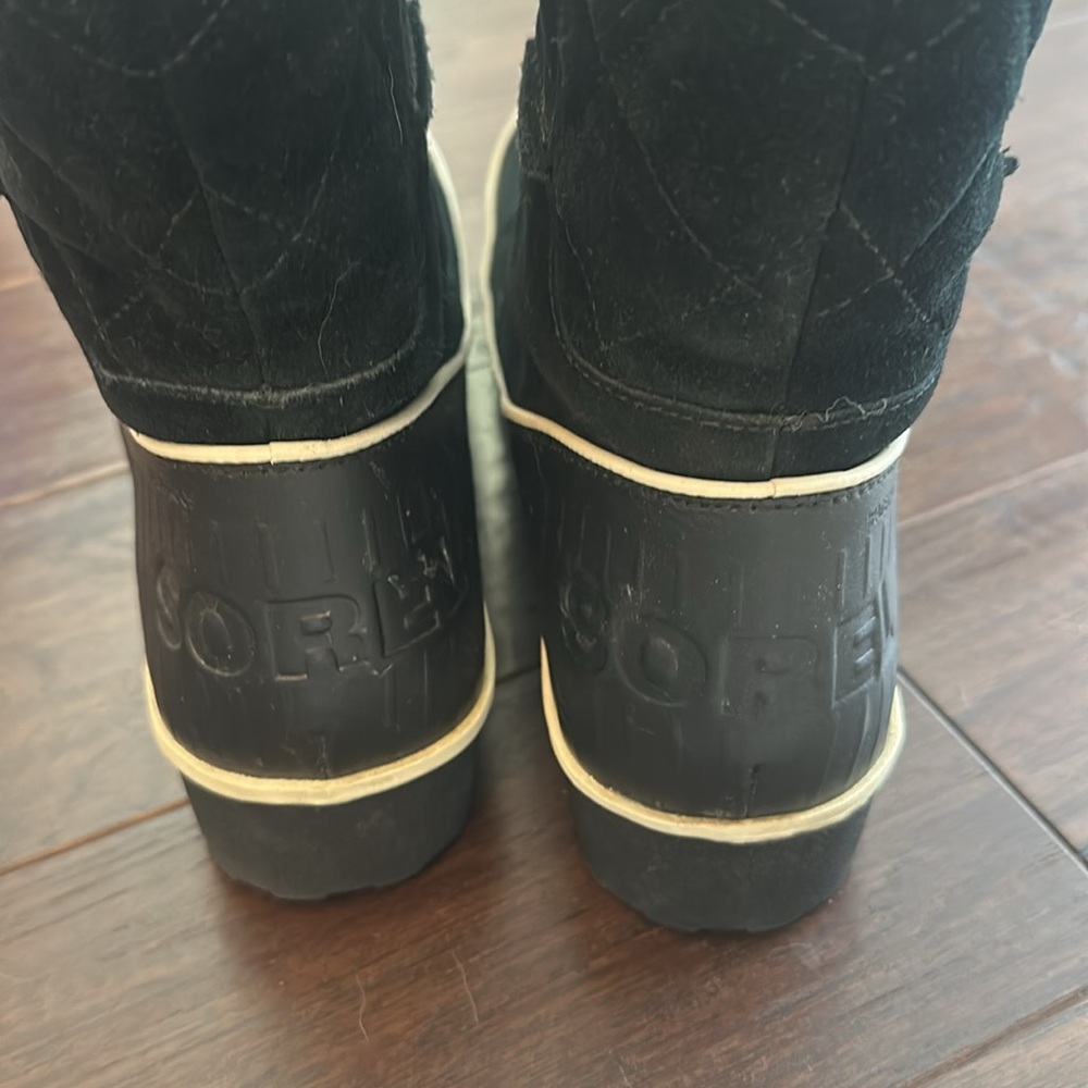 SOREL BLACK SUEDE FLEECE LINED WOMEN'S WINTER BOOTS 9.5 - Picture 4 of 13